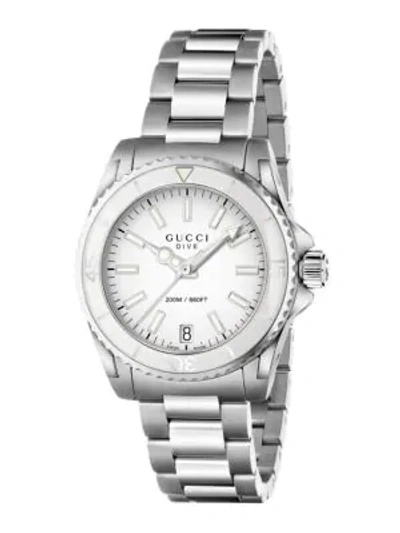 Gucci Dive Stainless Steel Bracelet Watch/white In Silver