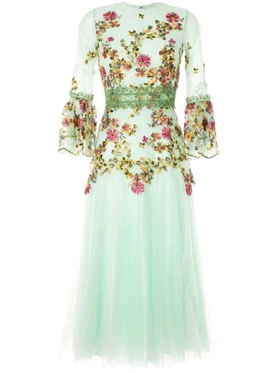 Costarellos Illusion Embroidered Tulle Dress In Green