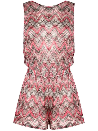 Missoni Chevron Knit Beach Playsuit In Red