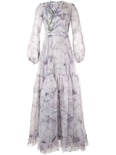 Costarellos Floral Gown In Grey