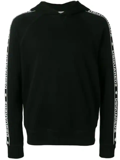 Dsquared2 Logo Stripe Hoodie In Black