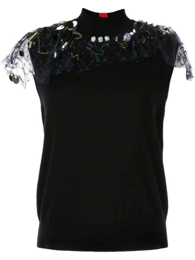 Kolor Lace Insert Top In Blue