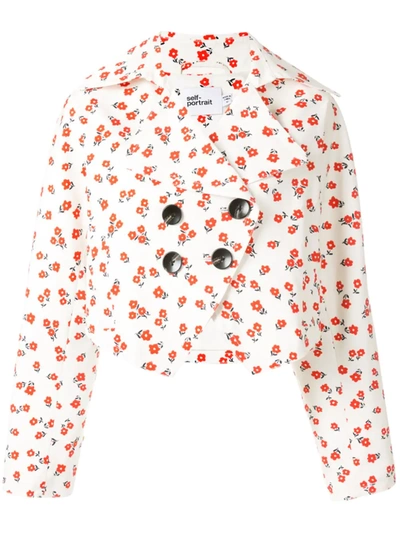 Self-portrait Flower-printed Jacket In White