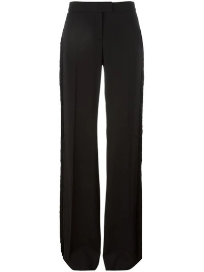 Stella Mccartney Fringed-trim Wide-leg Wool Trousers In Black