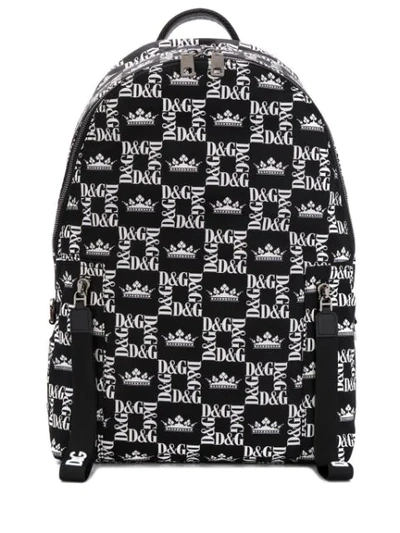 Dolce & Gabbana Square Logo Nylon Backpack In Black,white