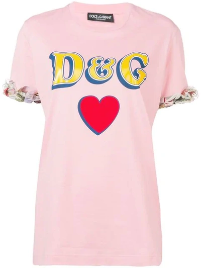 Dolce & Gabbana Ruffle-trimmed Printed Cotton And Silk-blend Jersey T-shirt In Pink