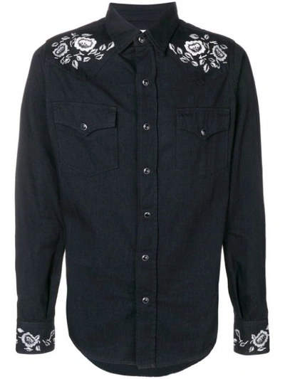 Saint Laurent Slim-fit Embroidered Cotton Western Shirt In Black
