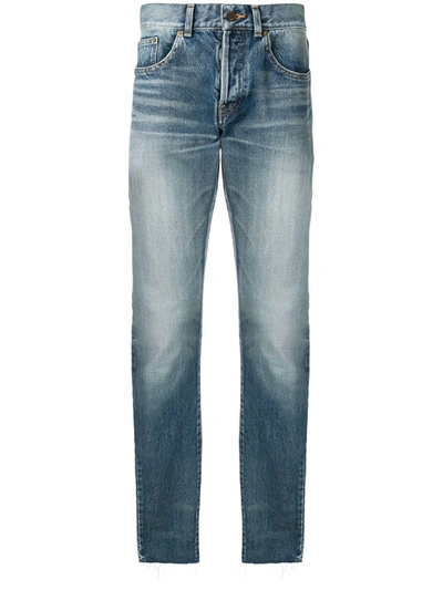 Saint Laurent Slim-fit Raw Edge Jeans In Blue