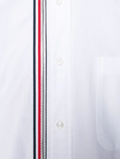 Thom Browne Zip-front  Tri-stripe Cotton Oxford Shirt In White