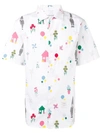 Thom Browne Gnome Print Polo Collar Shirt In White