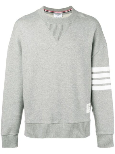 Thom Browne Stripe Sleeve Cotton Sweatshirt In Grey