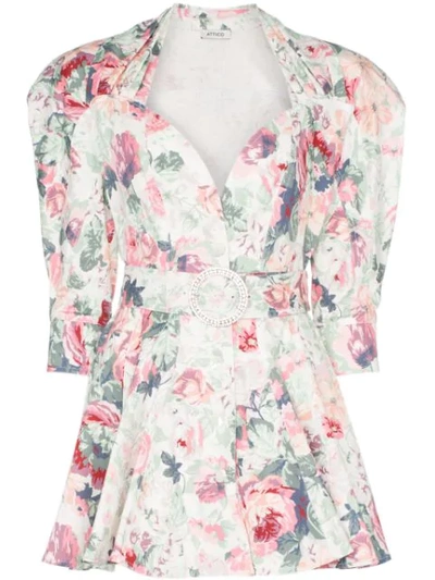 Attico Floral-print Cotton-blend Gabardine Mini Dress In Pink