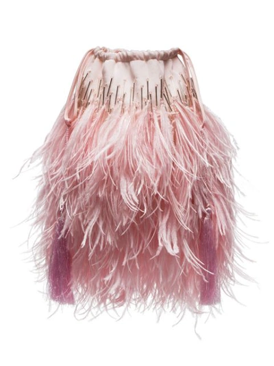 Attico Ostrich Feather Pouch In Pink
