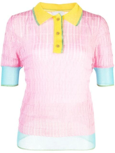 I Am Chen Silk Panelled Polo Top In Pink