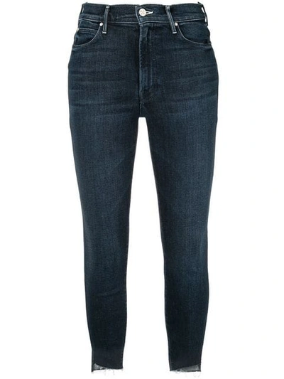 Mother Frayed Cropped Jeans In Blue