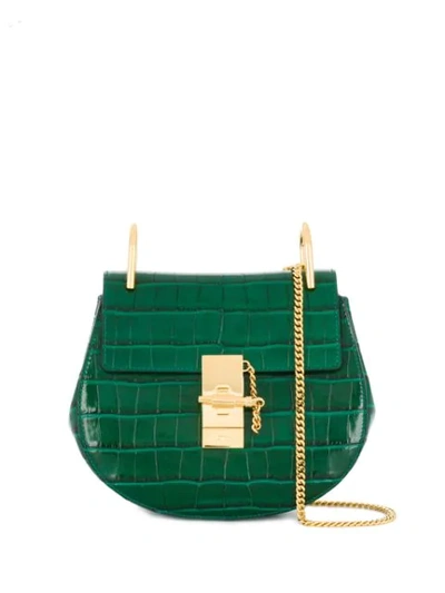 Chloé Crocodile Embossed Mini Drew Bag In Green