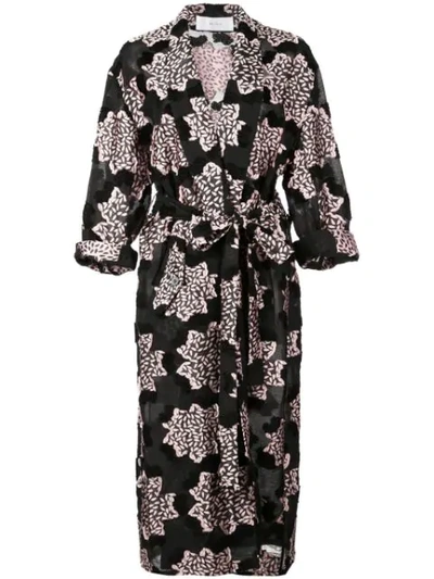 Julien David Printed Kimono Coat In Black