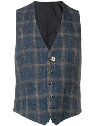 Lardini Wool Checked Waistcoat In Blue