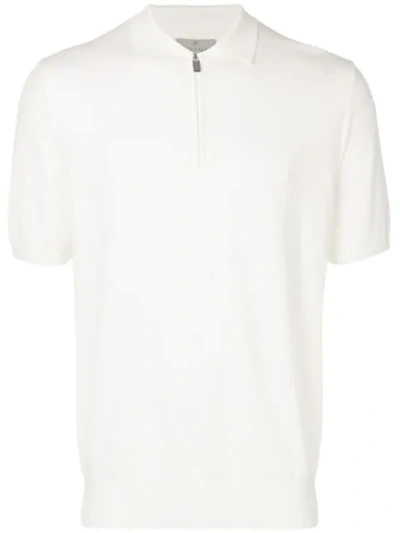Canali Zipped Polo Top In White