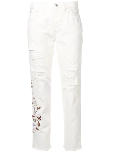 Off-white Distressed Flowers Jeans In White