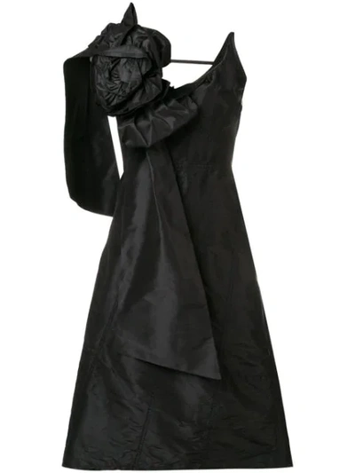 Miu Miu Taffeta Bow And Rose Appliqué Dress In Black