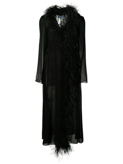 Prada Feather Trim Dressing Gown In Black