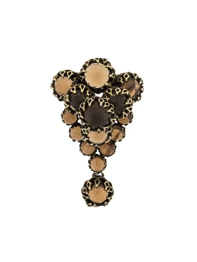 Pre-owned Dior 1990's  Crystal Drop Brooch In Gold