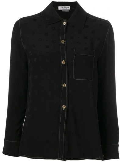 Pre-owned Ferragamo 1970's Jacquard Detail Shirt In Black
