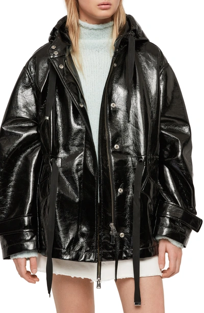 Allsaints Kelsey Nya Faux Leather Jacket In Shiny Black