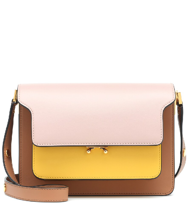 Marni Trunk Colorblock Leather Shoulder Bag In Brown Modesens