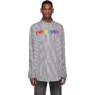 Balenciaga I Love Techno Stripe Cotton Poplin Shirt In Blue,white
