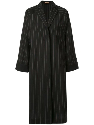 Nehera Coron Pinstripe Canvas Duster Coat In Black