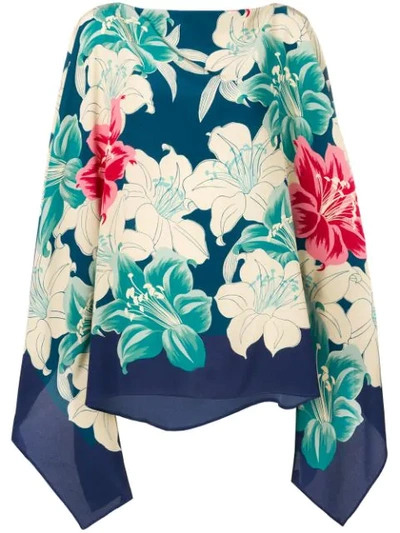 Etro Floral Print Poncho In Blue