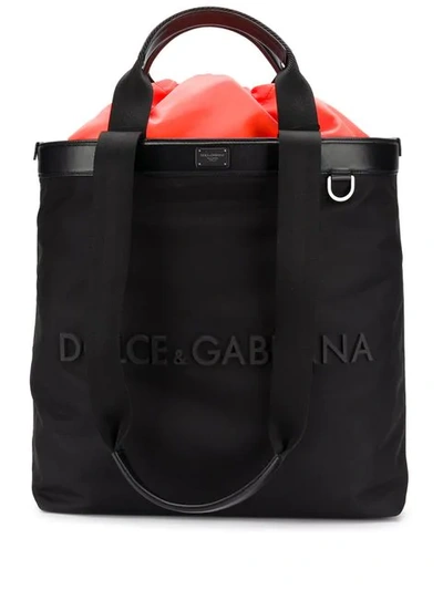 Dolce & Gabbana Rubberised Logo Shopping Bag In Black