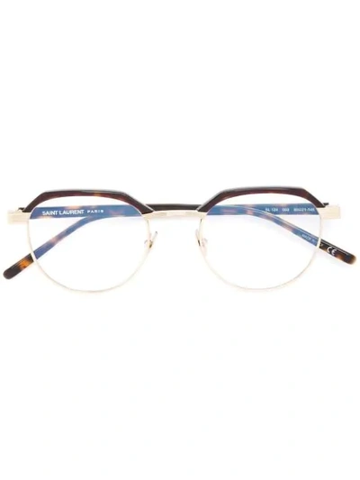 Saint Laurent Tortoiseshell Panel Glasses In Metallic
