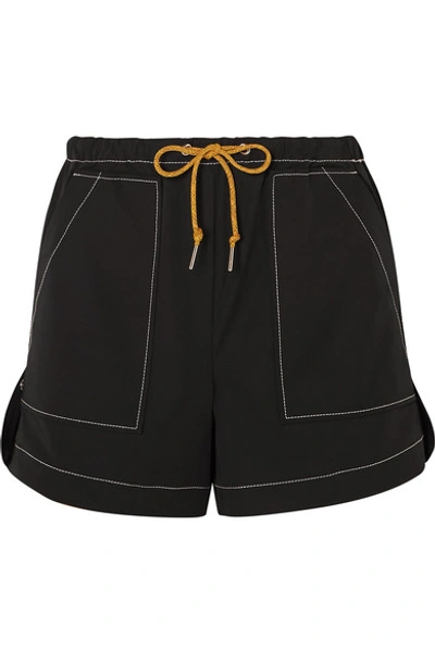 Ganni Cinnober Contrast-stitching Crepe Shorts In Black