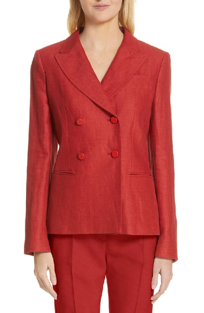 Max Mara Lontra Double-breasted Linen Jacket In Red