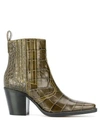 Ganni Callie Crocodile-effect Leather Ankle Boots In Brown