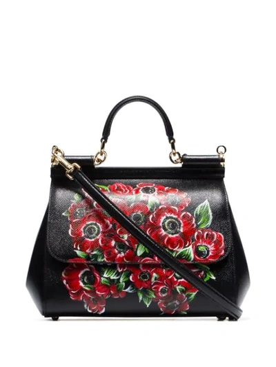 Dolce & Gabbana Black Sicily Floral-print Leather Tote Bag