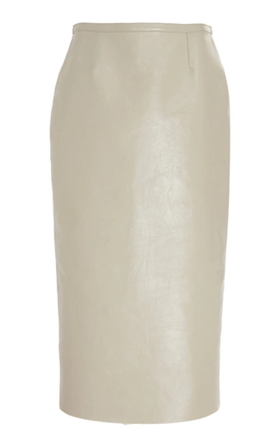 Rochas Leather Midi Pencil Skirt In Neutral