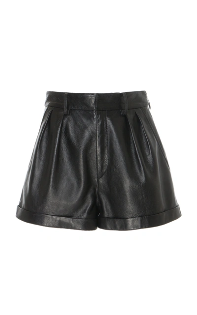 Isabel Marant Fabot Leather High Waisted Cuffed Shorts In Black