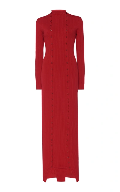 Jacquemus Button-accented Knit Midi Dress In Red