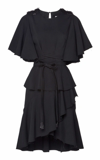 Johanna Ortiz Recuerdos Tristes Ruffled Cotton-blend Mini Dress In Black