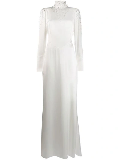 Alessandra Rich Crystal Embellished Silk Satin Gown In White