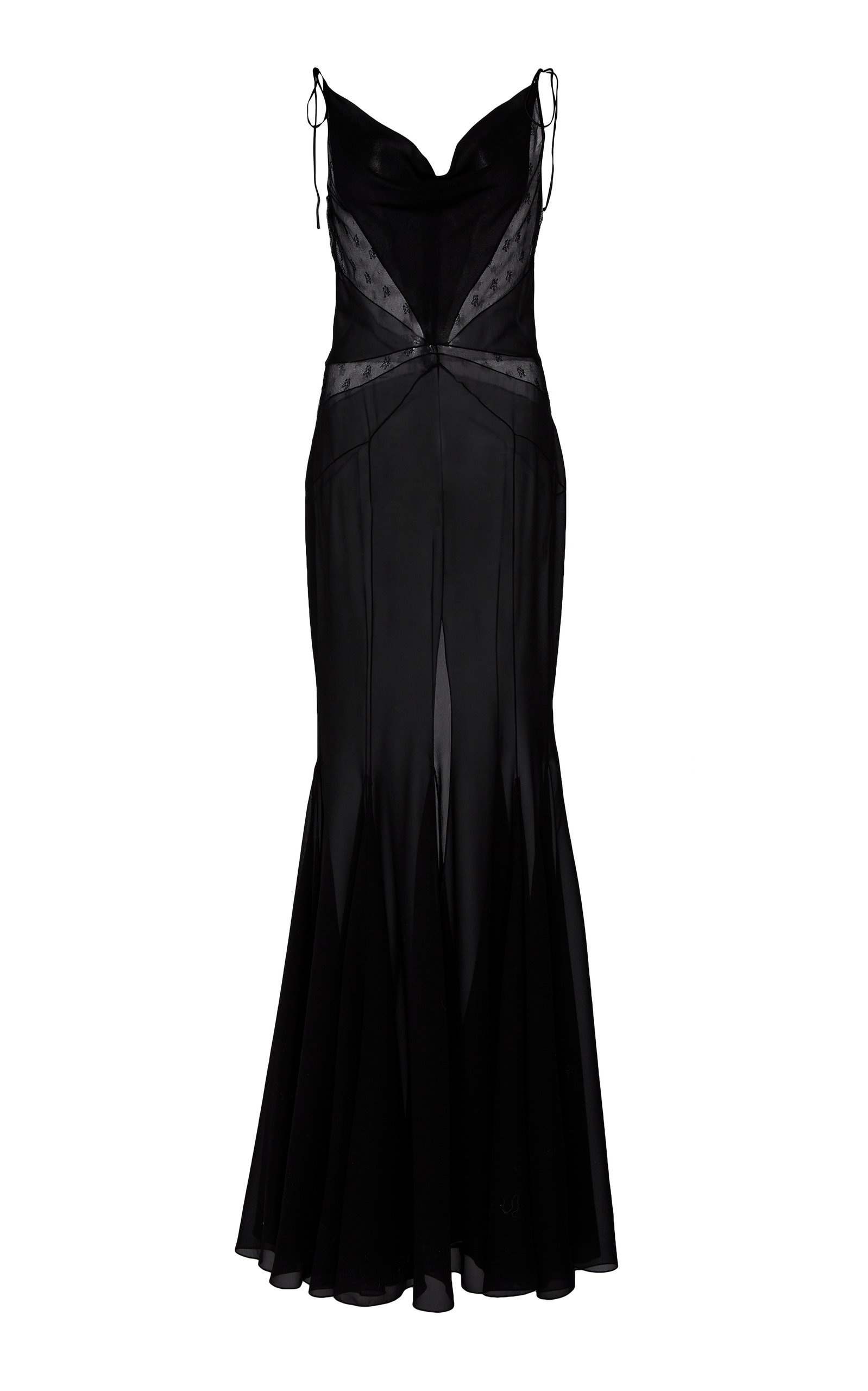 Alessandra Rich Silk Lace Embellished Maxi Slit Dress In