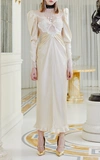 Alessandra Rich Lace Intarsia Silk Satin Gown In Neutral