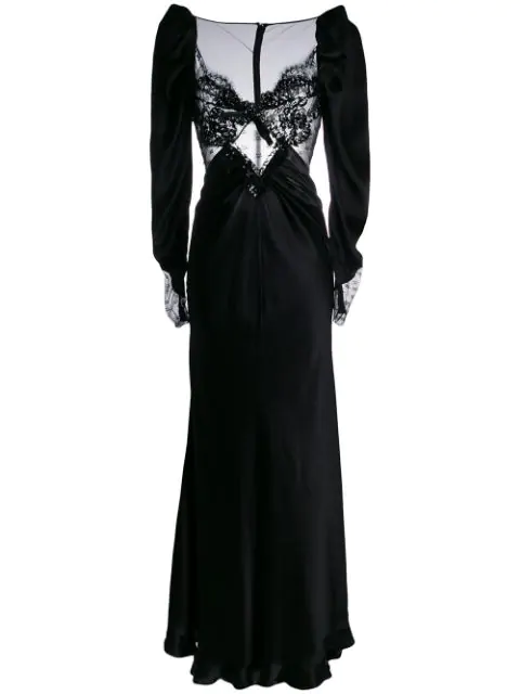 Alessandra Rich Lace Intarsia Silk Satin Gown In Black | ModeSens