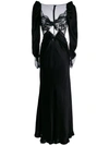 Alessandra Rich Lace Intarsia Silk Satin Gown In Black