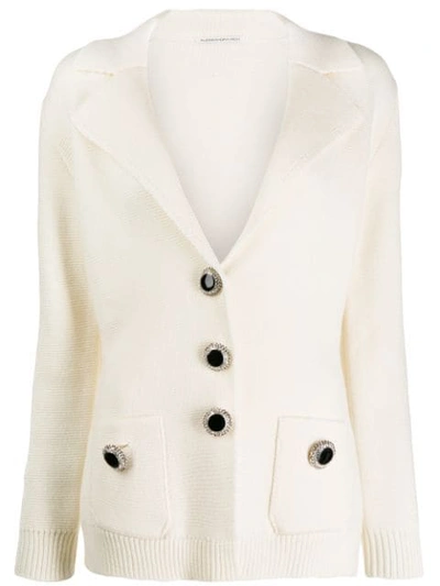 Alessandra Rich Waffle-knit Wool Cardigan In 002 Cream