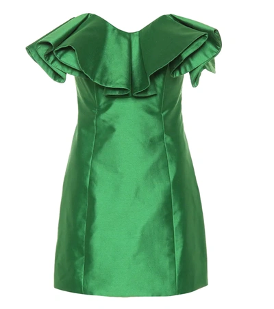 Attico Ruffle-trim Cotton-blend Bustier Dress In Green